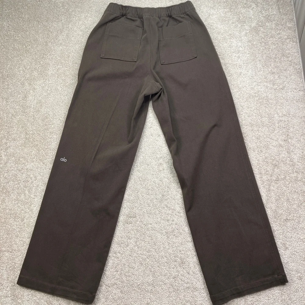 Alo Yoga Women's Wide Leg Trouser Pants Espresso Brown Elastic Back Waist 30x31